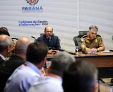 Governador Carlos Massa Ratinho Jr acompanha o balanço da operação verão junto com o secretário de segurança general Luiz Felipe Carbonell.Foto de Gilson Abreu/ANPr14.03.2019