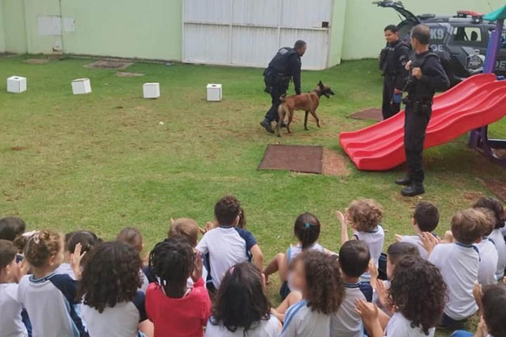 Projeto educativo sobre animais em CMEIs de Maringá tem apoio de cães da Polícia Penal