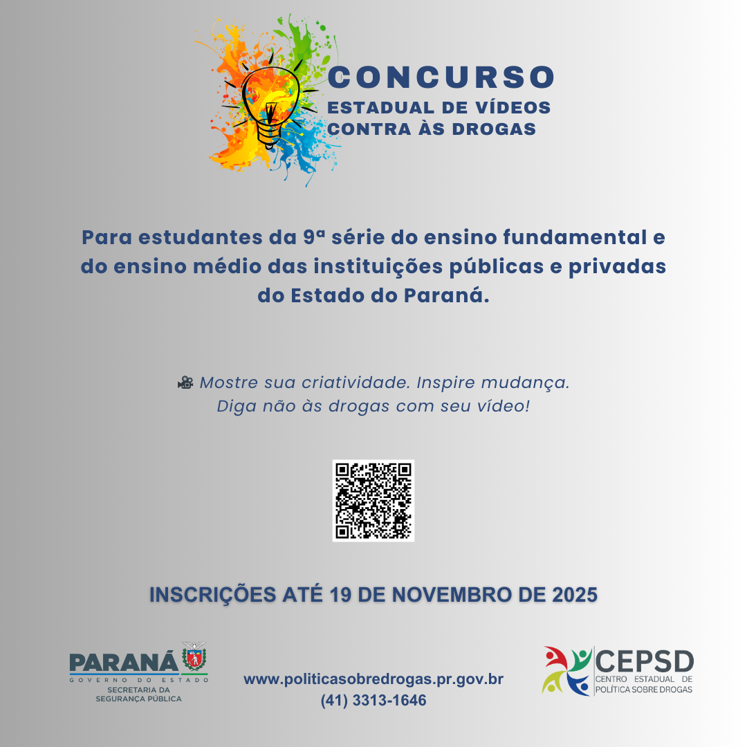 Incrições para concurso da SESP de vídeos contra as drogas vão até novembro