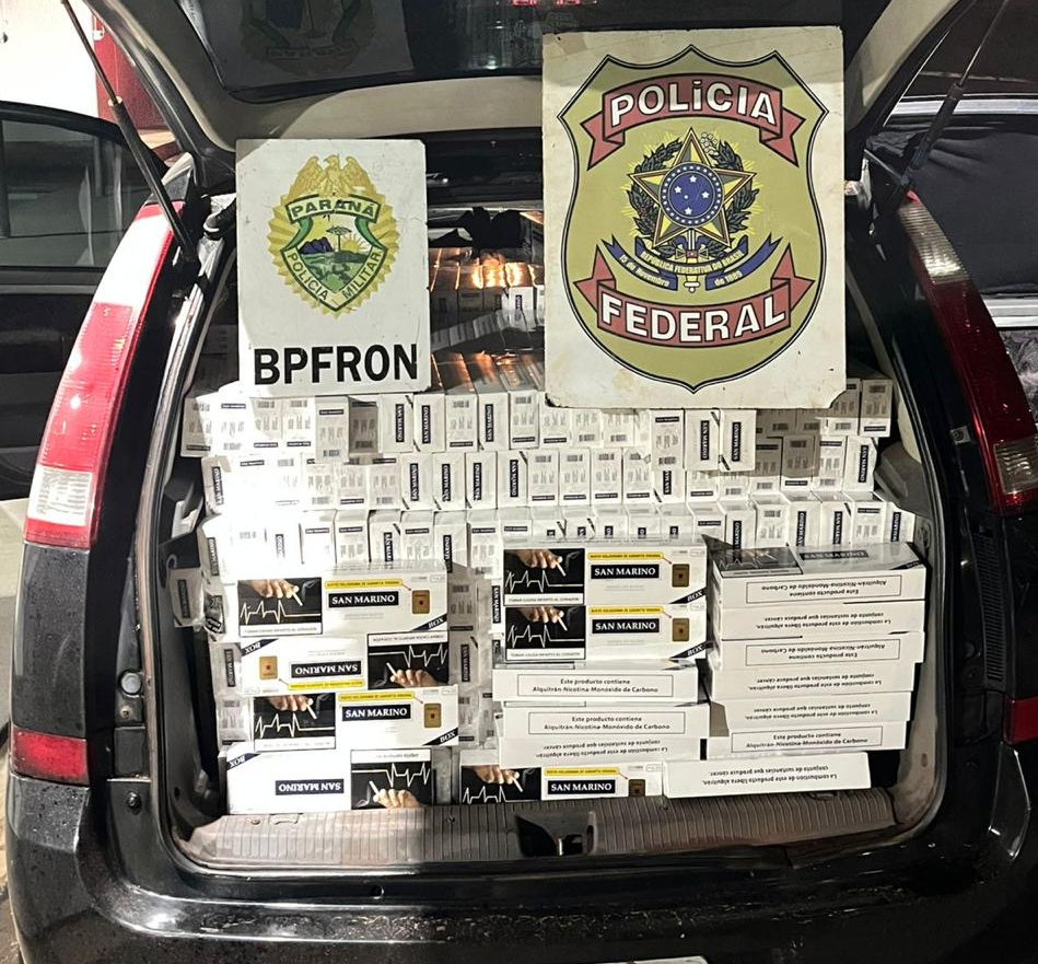 PMPR e PF apreendem veículo com 1,5 mil pacotes de cigarros contrabandeados