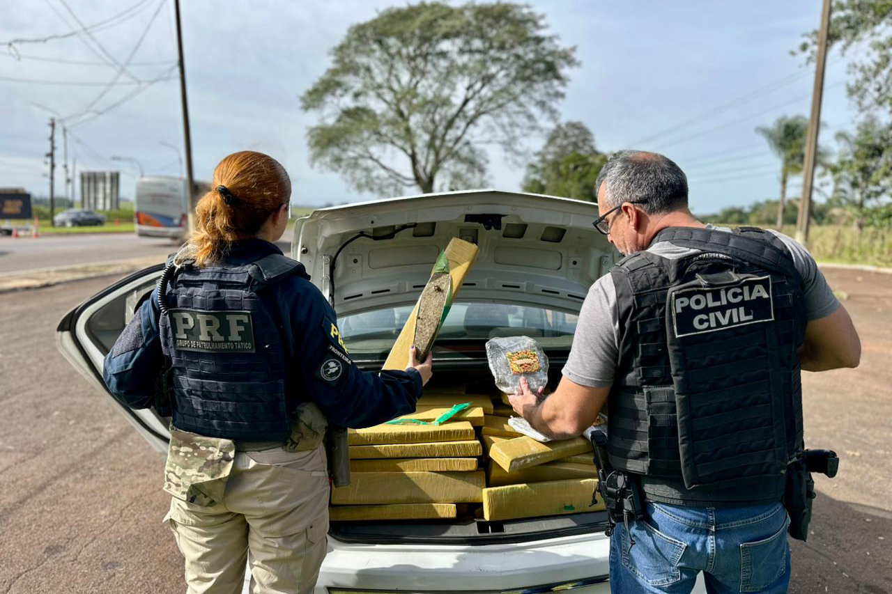 Em ação conjunta, PCPR e PRF apreendem 400 kg de maconha em Santa Terezinha do Itaipu