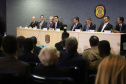 O governador Carlos Massa Ratinho Junior, participa da cerimônia de inauguração da Delegacia Modelo de Investigação e Análise Financeira, na superintendência da Polícia Federal no Estado do Paraná. Participaram: Ministro da Justiça e Segurança Pública, Sergio Moro; diretor Geral da Polícia Federal, Maurício Valeixo; secretário de Segurança, Romulo Marinho; entre outros.Curitiba, 01-11-19.Foto: Arnaldo Alves / AEN.