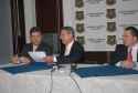 Delegado-adjunto da Divisão Policial do Interior, Pedro Luiz Fontana Ribeiro, diretor do Instituto de Criminalística, Antônio Édson Vaz de Siqueira e perito criminal, Hemerson Bertassoni Alves.