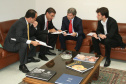 Daniel Falcão, assessor especial da SESP; deputado Leonaldo Paranhos; Secretário Reinaldo de Almeida Cesar; e Leonardo Laux, assessor parlamentar da SESP