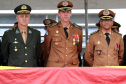 da esquerda para a direita:  Comandante da 5ª Divisão de Exército, General de Divisão José Luiz Dias Freitas, Comandante do Corpo de Bombeiros, Coronel Juceli Simiano Júnior e o Sub-Comandante Geral da PMPR, Coronel Arildo Luis Dias no aniversário de 104 anos do Corpo de Bombeiros do Paraná. Fotos: Soldado Guilherme Batalha.