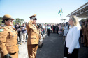 A governadora Cida Borghetti presidiu nesta quarta-feira (11) a solenidade em que a coronel Audilene Rosa de Paula Dias Rocha assumiu o comando-geral da Polícia Militar do Paraná. Ela substitui ao coronel Maurício Tortato e é a primeira mulher a assumir essa função. A solenidade aconteceu na Academia Policial Militar do Guatupê, em São José dos Pinhais. Curitiba.11/04/2018 Foto:Jaelson Lucas / ANPr