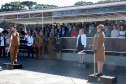 A governadora Cida Borghetti presidiu nesta quarta-feira (11) a solenidade em que a coronel Audilene Rosa de Paula Dias Rocha assumiu o comando-geral da Polícia Militar do Paraná. Ela substitui ao coronel Maurício Tortato e é a primeira mulher a assumir essa função. A solenidade aconteceu na Academia Policial Militar do Guatupê, em São José dos Pinhais. Curitiba.11/04/2018 Foto:Jaelson Lucas / ANPr