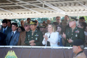 A governadora Cida Borghetti presidiu nesta quarta-feira (11) a solenidade em que a coronel Audilene Rosa de Paula Dias Rocha assumiu o comando-geral da Polícia Militar do Paraná. Ela substitui ao coronel Maurício Tortato e é a primeira mulher a assumir essa função. A solenidade aconteceu na Academia Policial Militar do Guatupê, em São José dos Pinhais. Curitiba.11/04/2018 Foto:Jaelson Lucas / ANPr