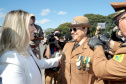 A governadora Cida Borghetti presidiu nesta quarta-feira (11) a solenidade em que a coronel Audilene Rosa de Paula Dias Rocha assumiu o comando-geral da Polícia Militar do Paraná. Ela substitui ao coronel Maurício Tortato e é a primeira mulher a assumir essa função. A solenidade aconteceu na Academia Policial Militar do Guatupê, em São José dos Pinhais. Curitiba.11/04/2018 Foto:Jaelson Lucas / ANPr