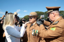A governadora Cida Borghetti presidiu nesta quarta-feira (11) a solenidade em que a coronel Audilene Rosa de Paula Dias Rocha assumiu o comando-geral da Polícia Militar do Paraná. Ela substitui ao coronel Maurício Tortato e é a primeira mulher a assumir essa função. A solenidade aconteceu na Academia Policial Militar do Guatupê, em São José dos Pinhais. Curitiba.11/04/2018 Foto:Jaelson Lucas / ANPr