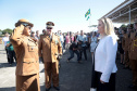 A governadora Cida Borghetti presidiu nesta quarta-feira (11) a solenidade em que a coronel Audilene Rosa de Paula Dias Rocha assumiu o comando-geral da Polícia Militar do Paraná. Ela substitui ao coronel Maurício Tortato e é a primeira mulher a assumir essa função. A solenidade aconteceu na Academia Policial Militar do Guatupê, em São José dos Pinhais. Curitiba.11/04/2018 Foto:Jaelson Lucas / ANPr