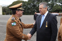 O secretário chefe da Casa Civil, Dilceu Sperafico participa da solenidade do Dia do Patrono da Polícia Militar do Paraná, na Academia Policial Militar do Guatupê e recebe junto aos demais agraciados, a medalha Coronel Sarmento, a maior honraria concedida pela PMPR.São José dos Pinhais, 17/08/2018.Foto: José Fernando Ogura/ANPr