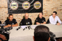 Rodrigo Brown, Delegado especial; Hamilton da Paz, Delegado chefe do COPE;  Marcus Vinicius Michelotto, Delegado Chefe da Polícia Civil e Cassiano Alfiero, Delegado Setor Institucional
