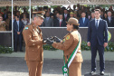 Governador Carlos Massa Ratinho Júnior participa da cerimônia de troca de comando da Polícia Militar do Paraná. O novo camandante-geral é o coronel Péricles de Matos. Ele substitui no cargo a coronel Audilene Dias Rocha.  -  Curitiba, 08/01/2019  -  Foto: Rodrigo Félix Leal