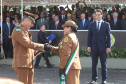 Governador Carlos Massa Ratinho Júnior participa da cerimônia de troca de comando da Polícia Militar do Paraná. O novo camandante-geral é o coronel Péricles de Matos. Ele substitui no cargo a coronel Audilene Dias Rocha.  -  Curitiba, 08/01/2019  -  Foto: Rodrigo Félix Leal