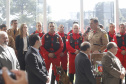 O governador Carlos Massa Ratinho Junior homenageou, nesta segunda-feira (1/4) bombeiros do Estado e profissionais de outras áreas enviados pelo Paraná para apoio aos trabalhos em Brumadinho (MG), após o rompimento da barragem da Mina do Feijão. Curitiba, 01-04-19.Foto: Arnaldo Alves / ANPr.