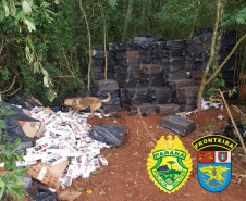 BPFron apreende 40 mil pacotes de cigarros e 98 caixas de vinhos contrabandeados no Oeste do estado