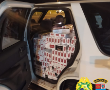  BPRv apreende carro carregado com 6,5 mil maços de cigarros contrabandeados no Oeste do estado 