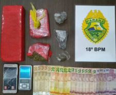  No Norte do estado, PM prende quatro pessoas e apreende mais de dois quilos de maconha e 52 pedras de crack em situações distintas 