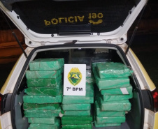 No noroeste do Paraná, PM apreende 170 quilos de maconha, arma e contrabandos