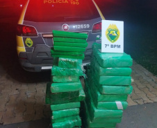 No noroeste do Paraná, PM apreende 170 quilos de maconha, arma e contrabandos