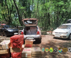 Em Guaíra, BPFron e PF apreendem cinco veículos e encontraram depósito de cigarros contrabandeados durante a Operação Hórus