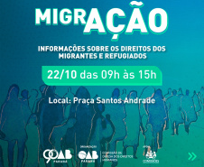 Cartaz do projeto MigrAção, informações sobre sobre os direitos dos migrantes e refugiados