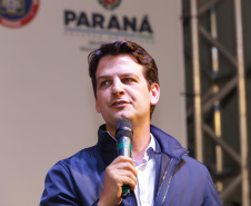 O governador Carlos Massa Ratinho Jr inaugura Nova Sede dos Bombeiros em Colombo. Com a palavra o secretário estadual das Cidades, Eduardo Pimentel
