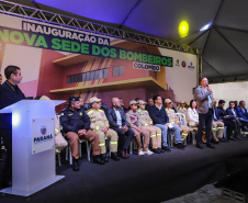 O governador Carlos Massa Ratinho Jr inaugura Nova Sede dos Bombeiros em Colombo. Com a palavra o prefeito de Colombo, Helder Lazarotto