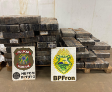 PMPR, PCPR e PF apreendem embarcação com 937 quilos de maconha em Santa Helena