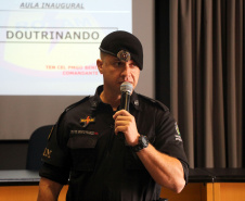 Curitiba, 05 de novembro de 2019. Aula Inaugural do Curso de Rondas Ostencivas de Natureza Especial. Foto: Palestrante Ten Cel Bento Franco. Comandante do Batalhão ROTAM da Polícia Militar do Estado de Goiás.