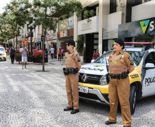 Policiais Militares em ocorrência nesta sexta-feira (8) Dia Internacional da Mulher no centro de Curitiba.   Curitiba, 08/03/2019 -  Foto: Geraldo Bubniak/ANPr