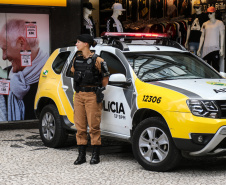 Policiais Militares em ocorrência nesta sexta-feira (8) Dia Internacional da Mulher no centro de Curitiba.   Curitiba, 08/03/2019 -  Foto: Geraldo Bubniak/ANPr