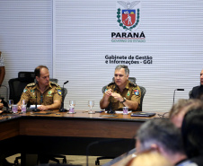 Governador Carlos Massa Ratinho Jr acompanha o balanço da operação verão junto com o secretário de segurança general Luiz Felipe Carbonell.Foto de Gilson Abreu/ANPr14.03.2019