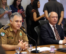 Governador Carlos Massa Ratinho Jr acompanha o balanço da operação verão junto com o secretário de segurança general Luiz Felipe Carbonell.Foto de Gilson Abreu/ANPr14.03.2019