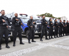 O governador Carlos Massa Ratinho Junior entregou nesta quarta-feira armas, rádios comunicadores e veículos de escolta ao Departamento Penitenciário do Paraná (Depen). O objetivo é equipar e modernizar o sistema prisional do Estado. Curitiba, 08/05/2019. Foto: José Fernando Ogura/ANPr