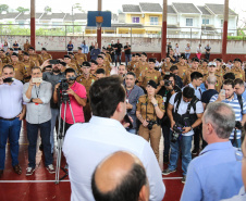 O governador Carlos Massa Ratinho Junior lança o programa Escola Segura. Foz do Iguaçu, 09/05/2019 - Foto: Geraldo Bubniak/ANPr