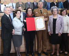 Curitiba, 19 de junho de 2019. Alto Comando da PMPR recebe homenagem na Camera municipal de Curitiba. Foto: Cel Pericles e demais autoridades.