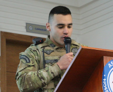 Curitiba, 23 de setembro de 2019. Aula inaugural Curso de Operações taticas Verticais. Foto: discurso de abertura da aula inicial 1º Ten Zanato.