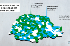 Mapa de homicídios no Paraná em 2019