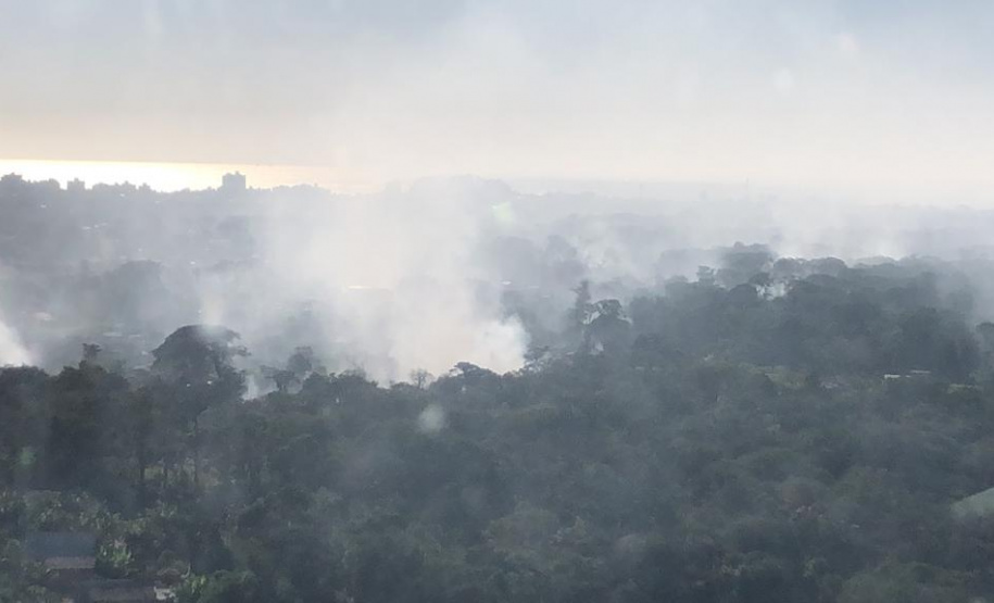 Em ação conjunta, helicóptero da PM e equipes do Corpo de Bombeiros combatem incêndio em Guaratuba (PR)
