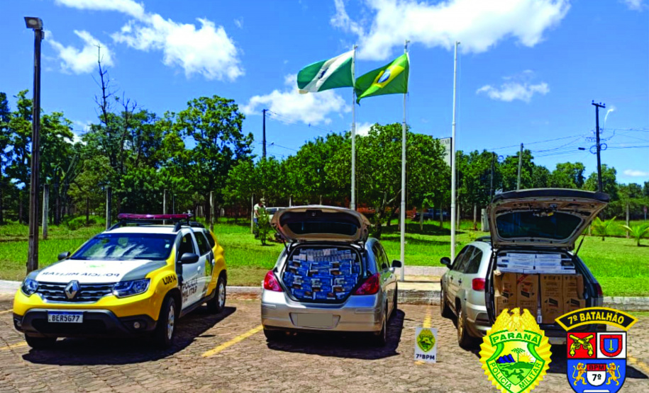 Cinco veículos carregados com cigarros contrabandeados são apreendidos pela PM, em ações separadas, no Noroeste