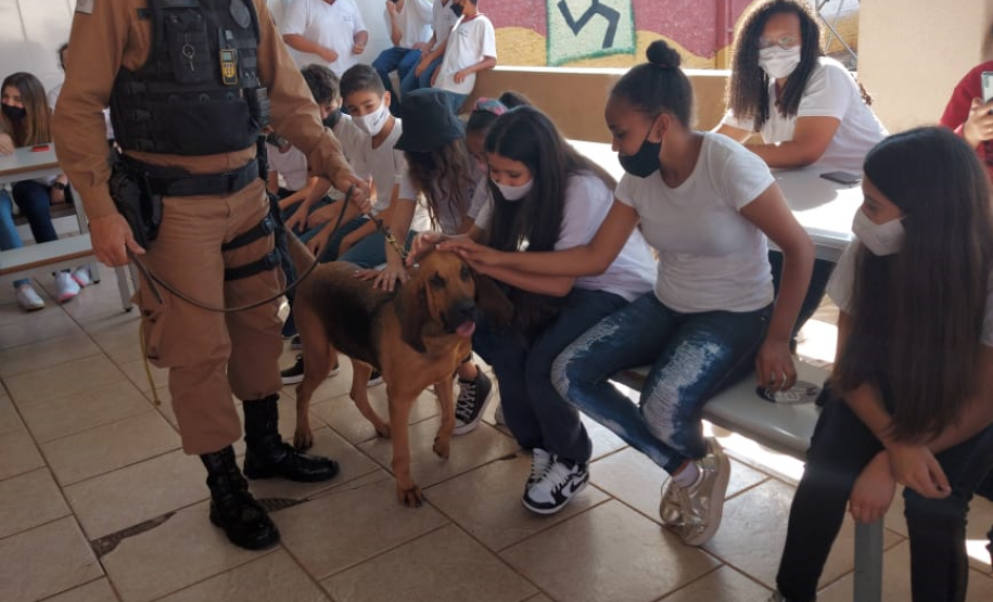 Equipe de Operações com Cães participa de atividade em colégio em Santo Antônio da Platina (PR)