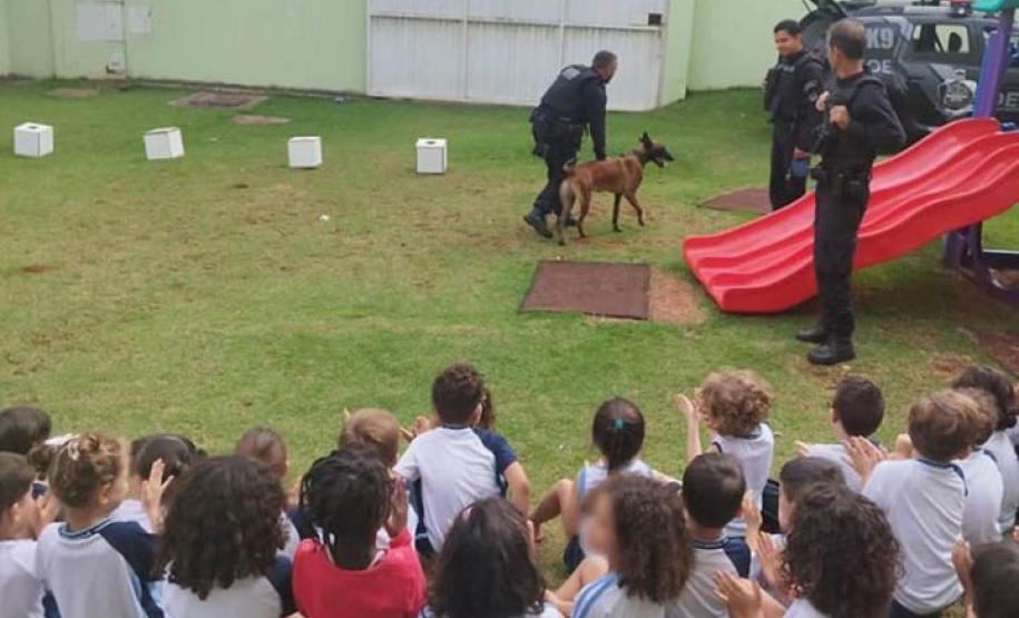 Projeto educativo sobre animais em CMEIs de Maringá tem apoio de cães da Polícia Penal