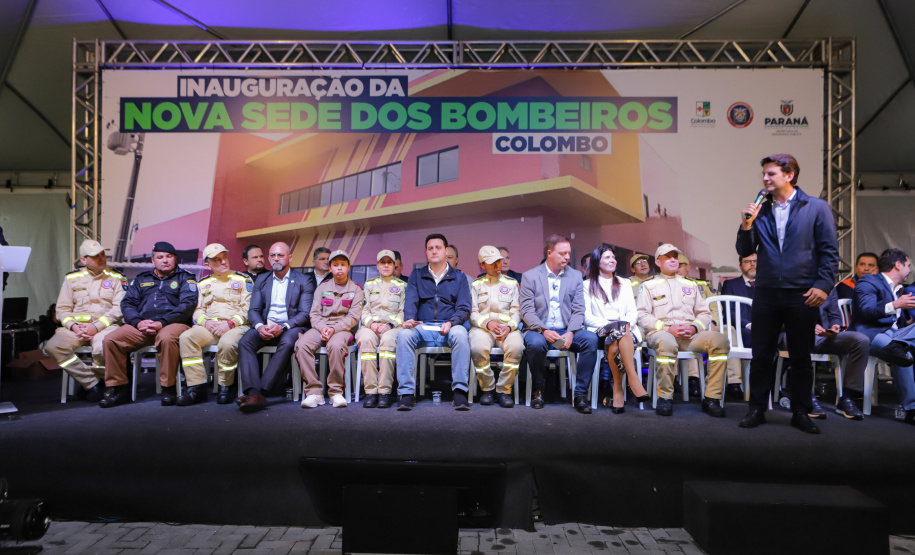 O governador Carlos Massa Ratinho Jr inaugura Nova Sede dos Bombeiros em Colombo. Com a palavra o secretário estadual das Cidades, Eduardo Pimentel
