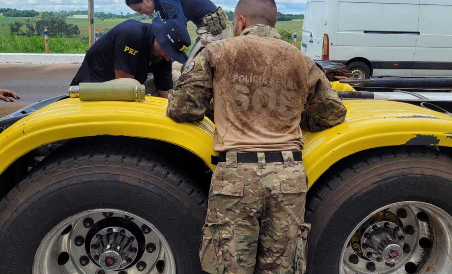 Cão Logan, da Polícia Penal, encontra entorpecentes escondidos em carreta