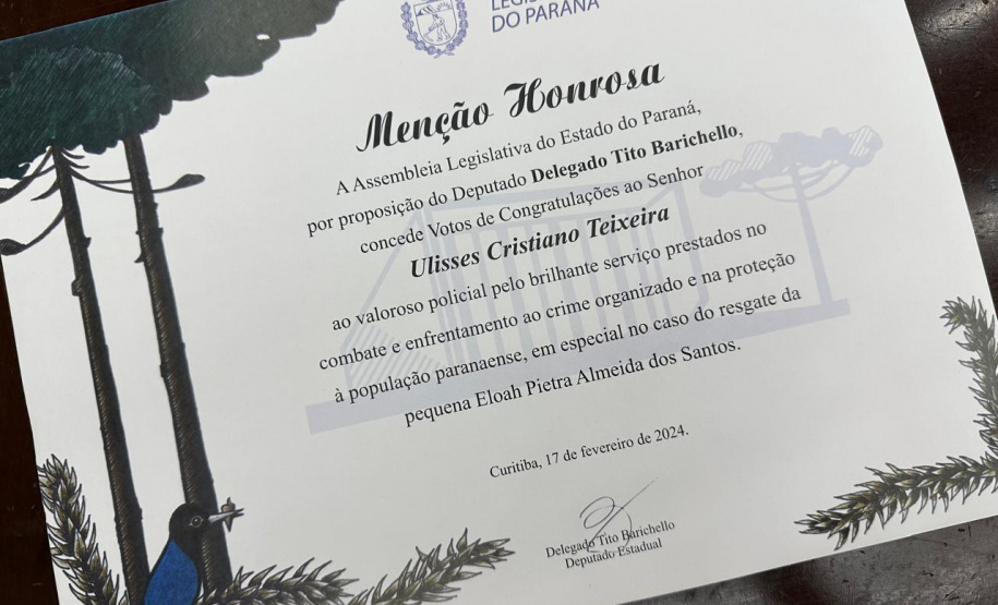 Policiais civis recebem menção honrosa por resgate de menina sequestrada no Paraná