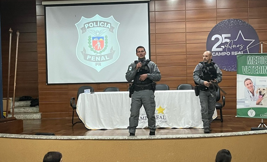 K9 da Polícia Penal é tema de aula inaugural de medicina veterinária em Guarapuava