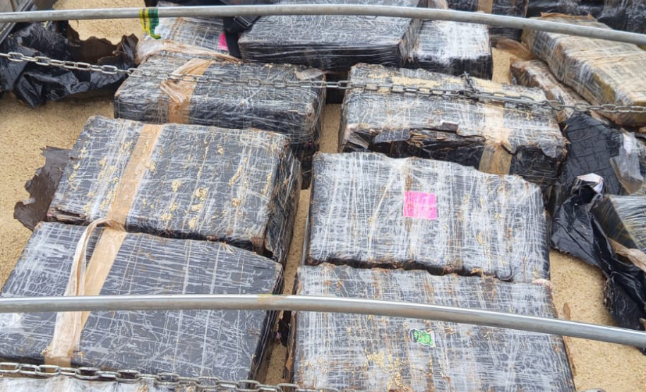 Com ajuda de cão, PMPR intercepta 1 tonelada de maconha em caminhão de arroz