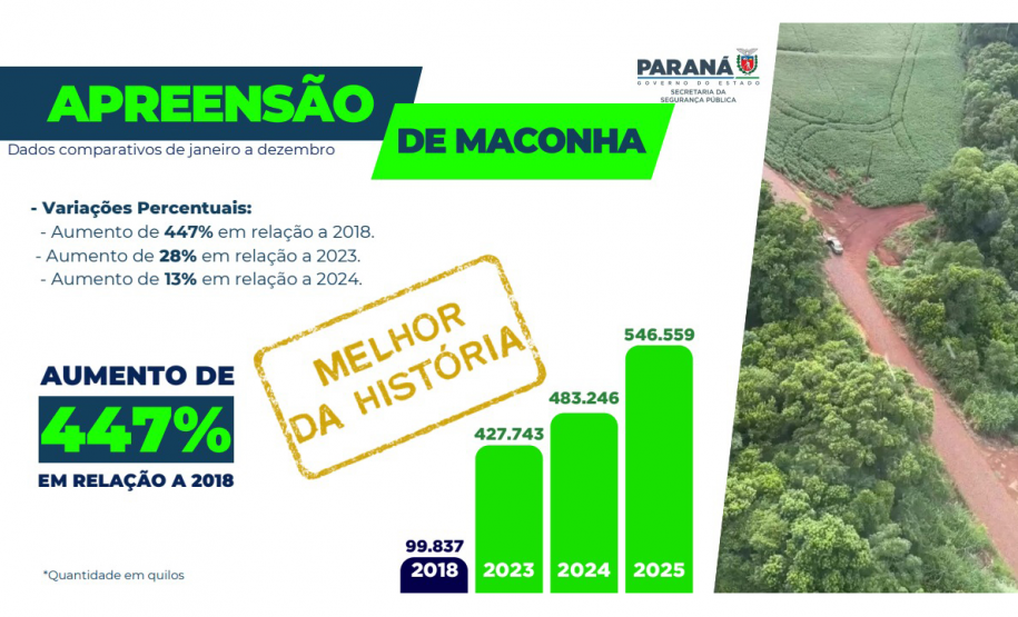 Paraná apreende 1,5 tonelada de drogas por dia em 2025 e tira R$ 2 bilhões do tráfico